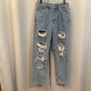 TopShop Jeans Women’s Size 26 Moto Mom Embellishments Distressed